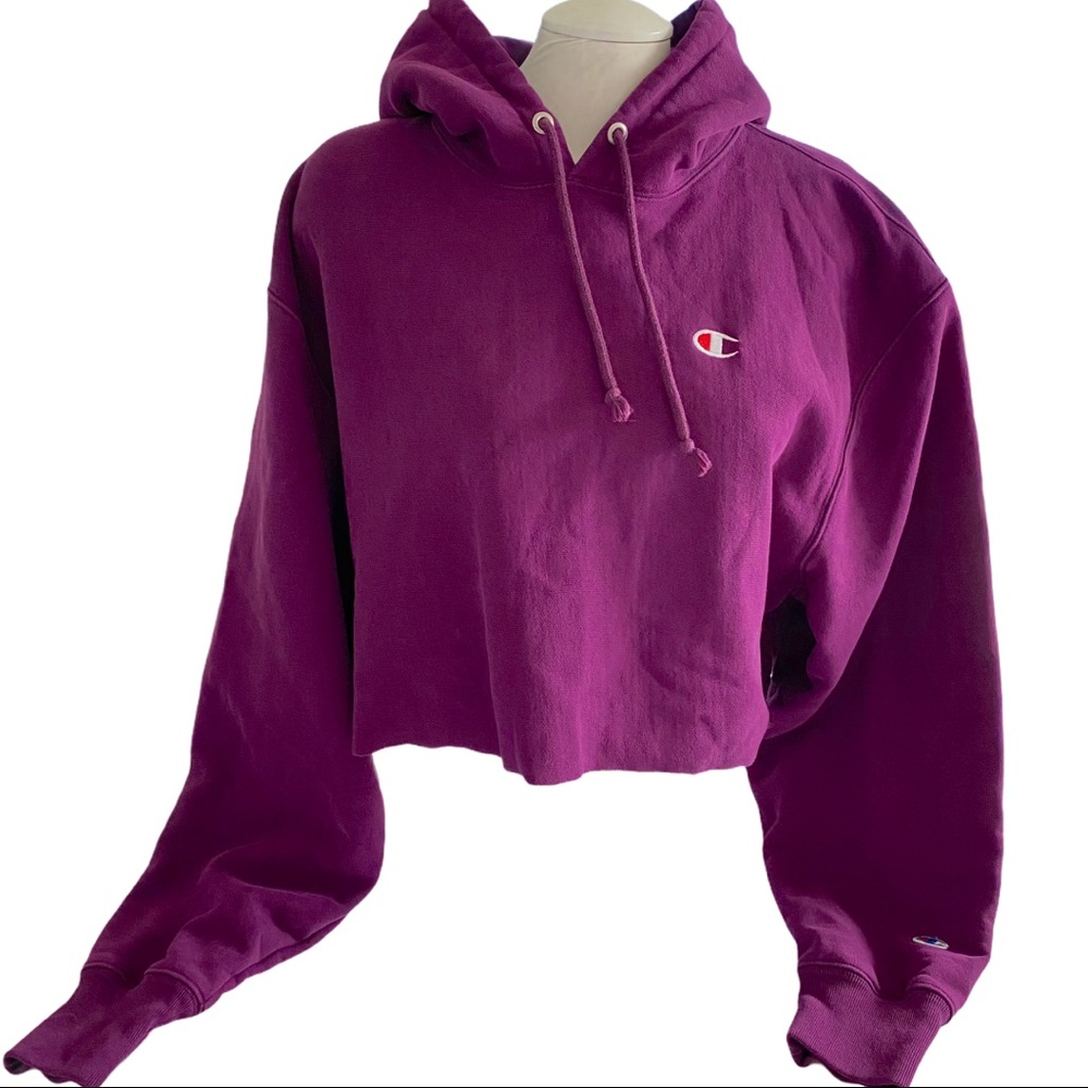 Champion Cropped Reverse Weave Purple Hoodie